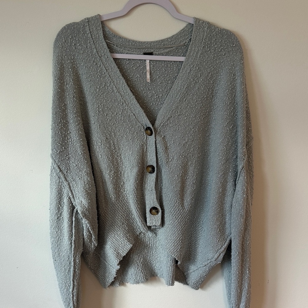 Free People Textured Button-Up Cardigan in Light Gray